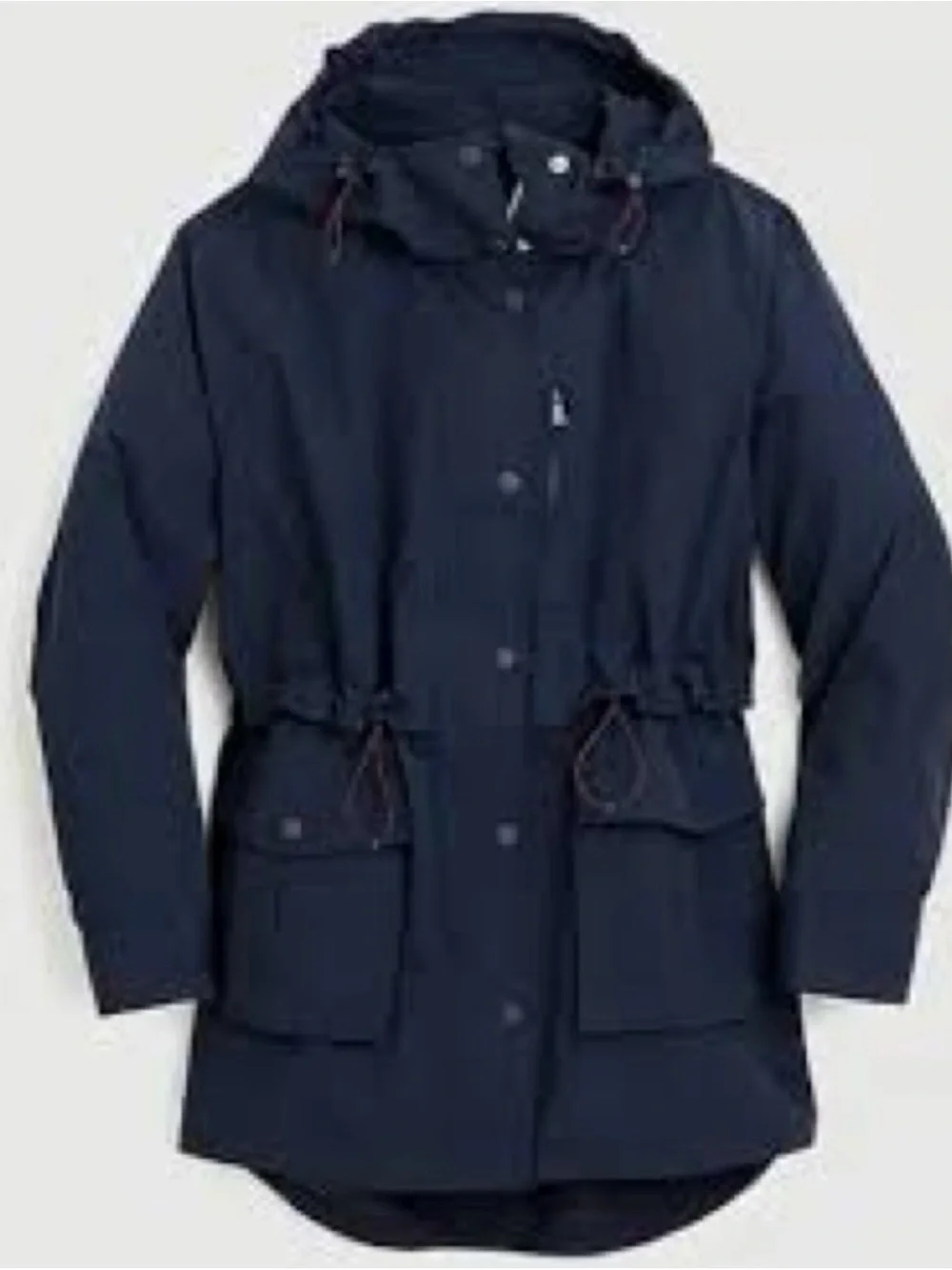 J.CREW | SMALL NAVY HOODED RAIN COAT JACKET ANORAK DRAWSTRING CORD WAIST